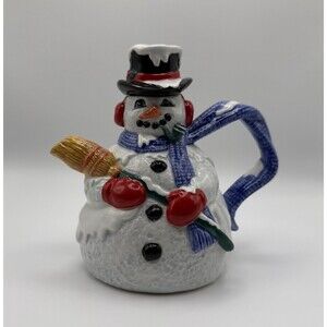 Department 56 Christmas Snowflake the Snowman Teapot - EUC